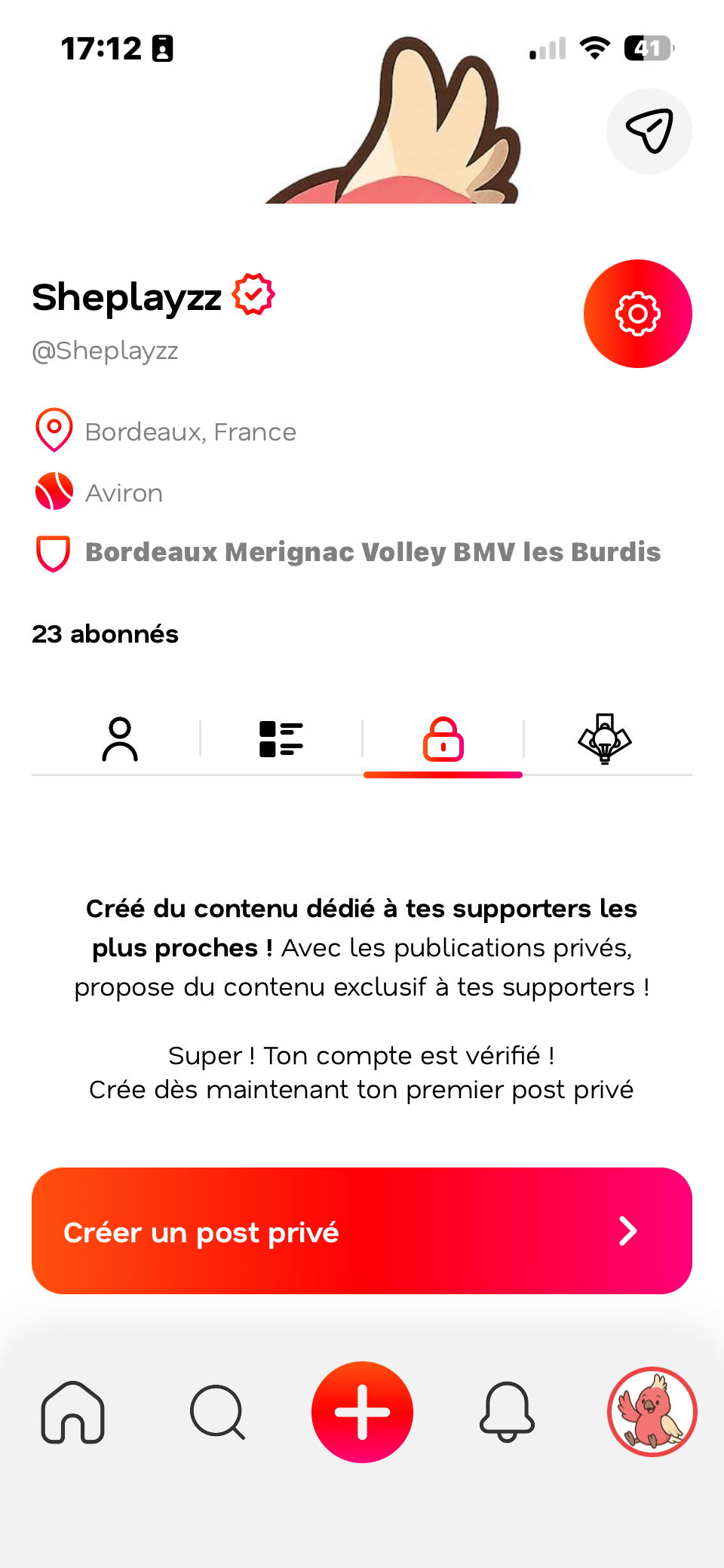 Espace publications privées et contenu exclusif pour supporters sur Sheplayzz
